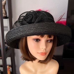 Betmar Black Straw Hat with Floral Accent